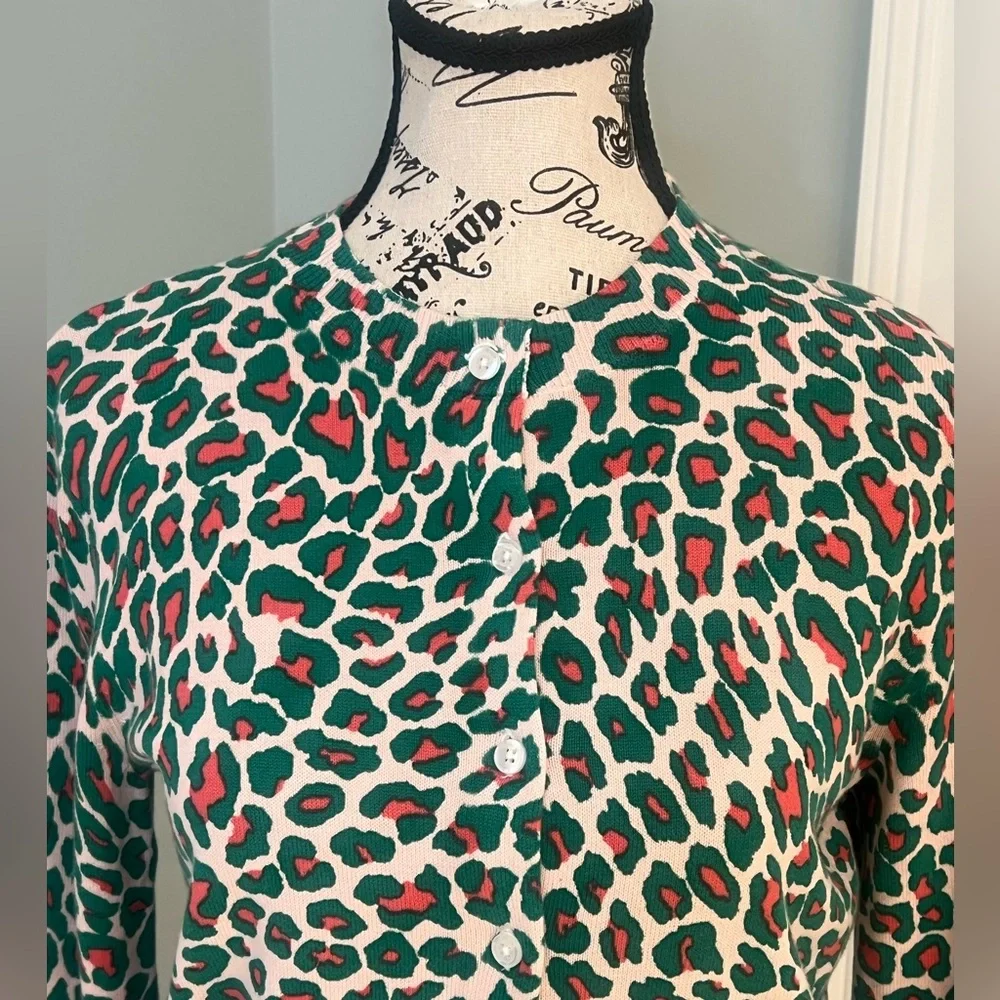 NWT Brooks Brothers Green and Pink Leopard Print Cardigan | Size S - Picture 3 of 12